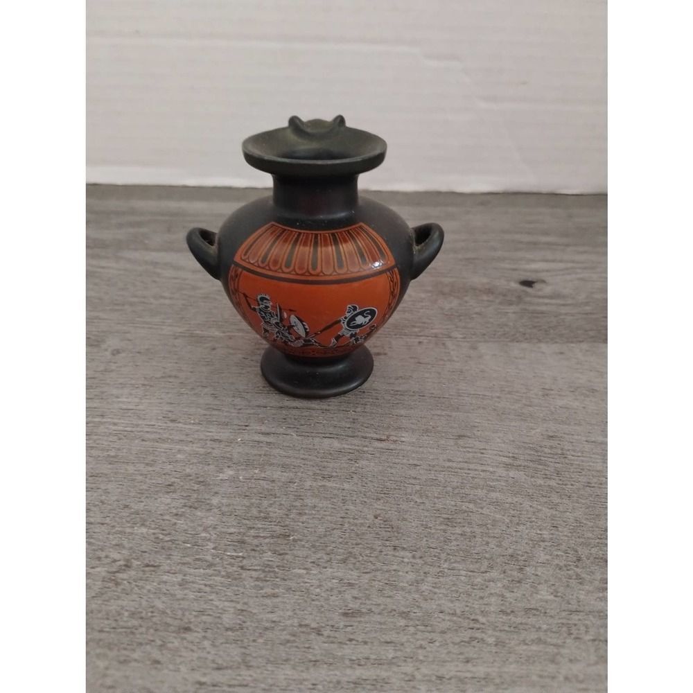 Roman Gladiator Orange & Black 2 7/8" Miniature Vase ff 1983 Crafted in Japan